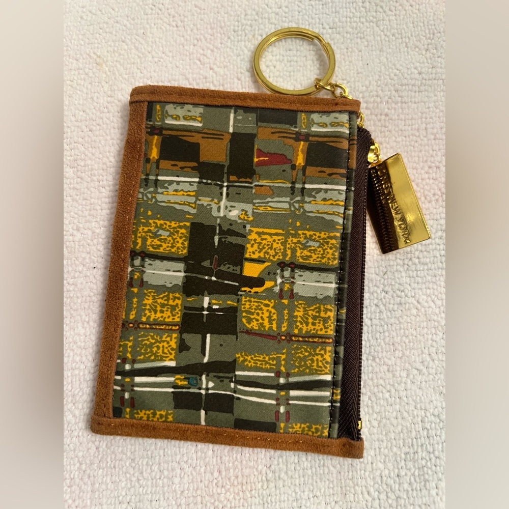 Jones New York Olive, Mustard & Brown Patterned Key Card Wallet with Gold Accent